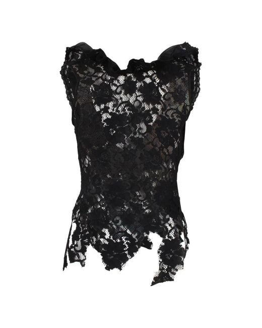 GIUSEPPE DI MORABITO Black Ruffled Lace Top