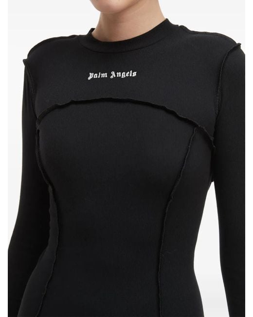 Palm Angels Black Logo Ribbed Mini Dress