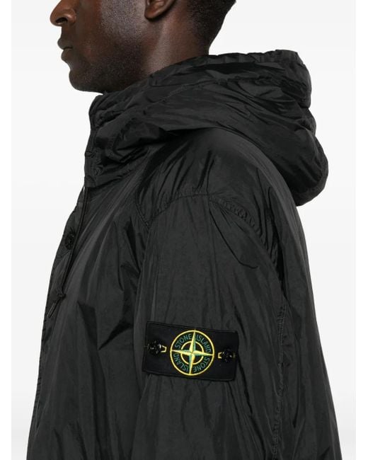 Stone Island Black Hooded Drawstring Coat for men