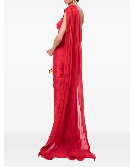 Ana Radu Red Floral-Detail Draped Dress