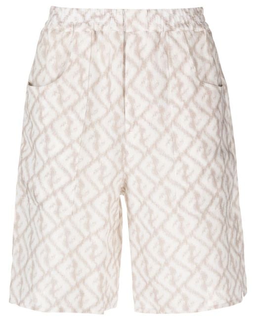 Fendi Natural Abstract-print Linen Shorts for men