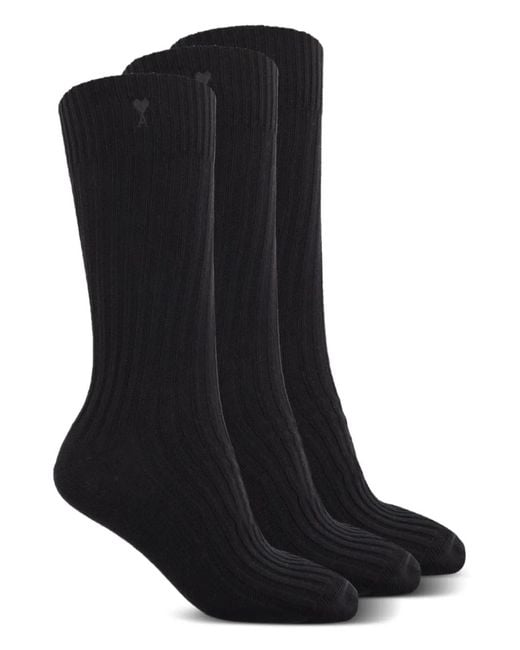 AMI Geribbelde Sokken (3 Paar) in het Black