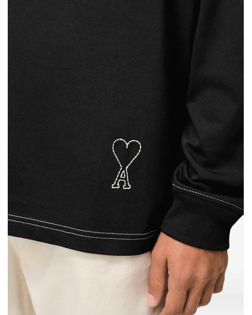 AMI Black Ami De Coeur Topstitching T-Shirt