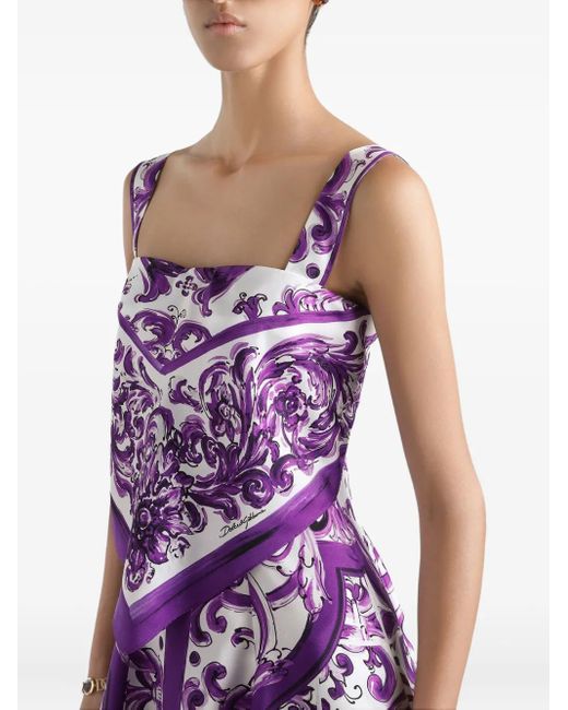Dolce & Gabbana Majolica-Print Silk Twill Dress Purple