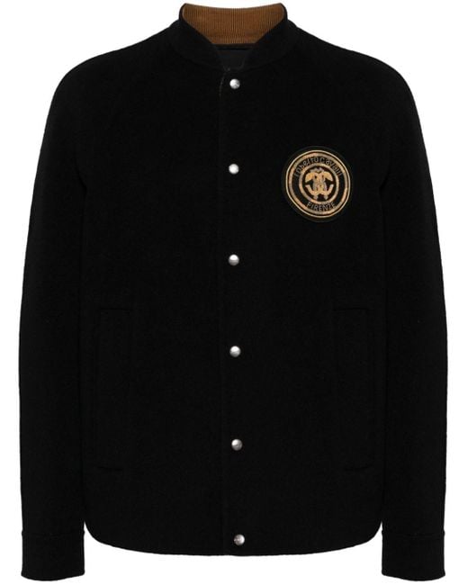 Roberto Cavalli Black Logo-embroidered Wool Bomber Jacket for men