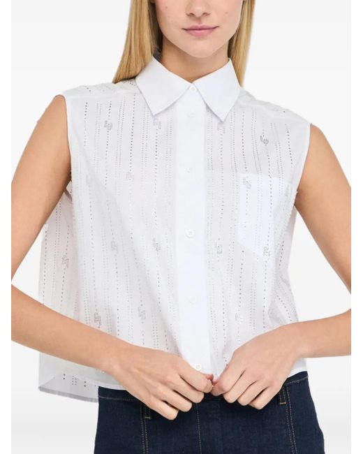Liu Jo White Cotton Top With Rhinestones