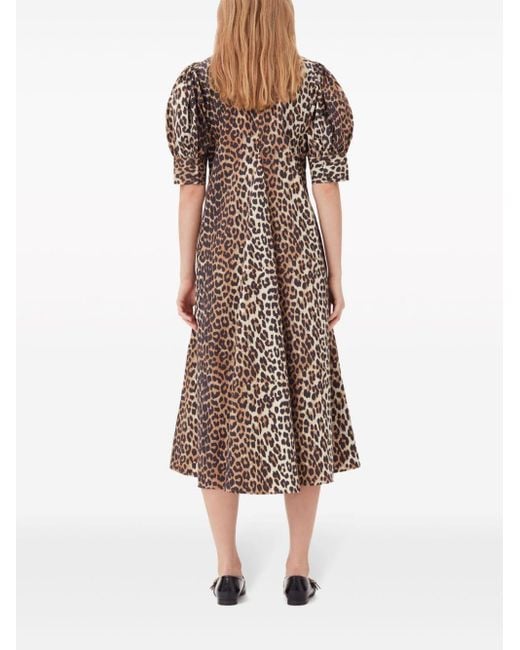 Robe en coton biologique à imprimé léopard Ganni en coloris Brown