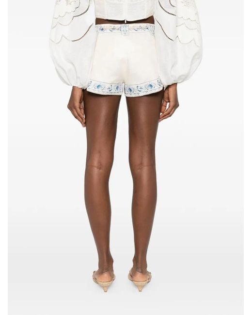 Zimmermann White Drawstring Embroidered Shorts