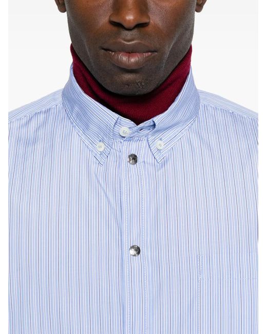 Moncler Blue Striped Long-Sleeved Shirt for men