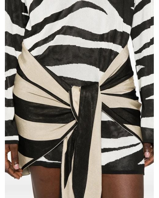 The Attico White Zebra-Print Knotted Mini Dress