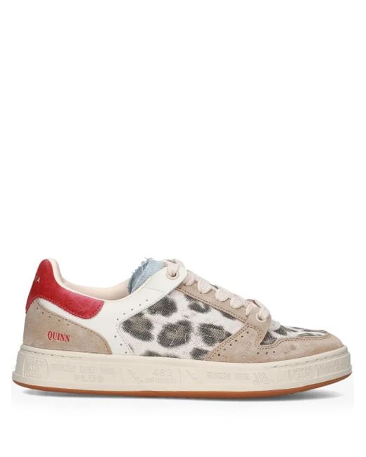 Premiata Pink Quinn Leopard-Print Low-Top Sneakers