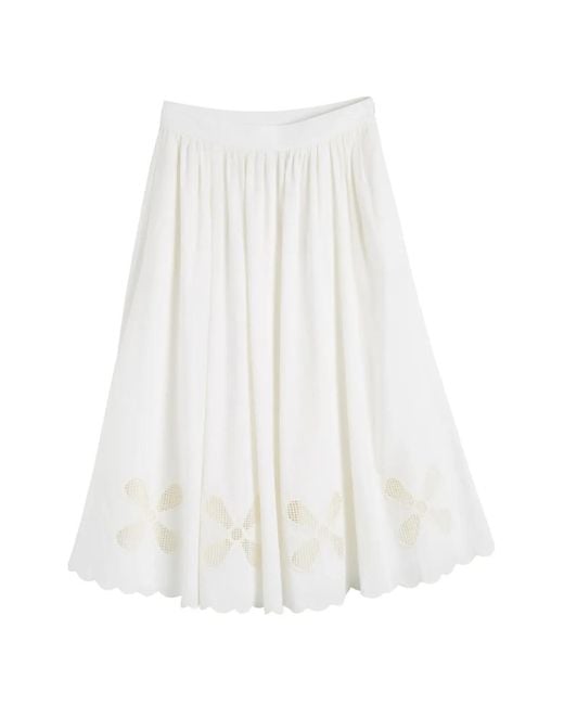 Chinti & Parker White Broderie Midi Skirt