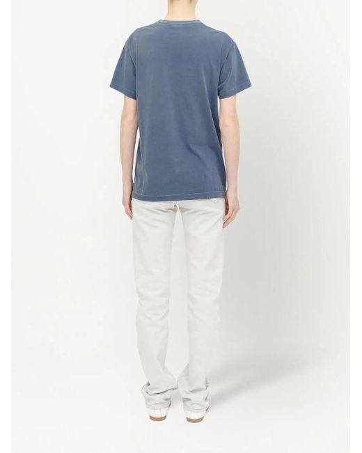 Maison Margiela Blue Logo Print Cotton Crewneck T-Shirt