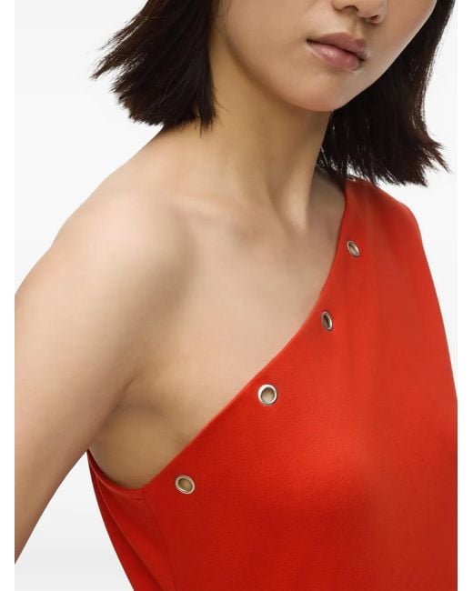 Karl Lagerfeld Red Eyelet-Detail One-Shoulder Mini Dress