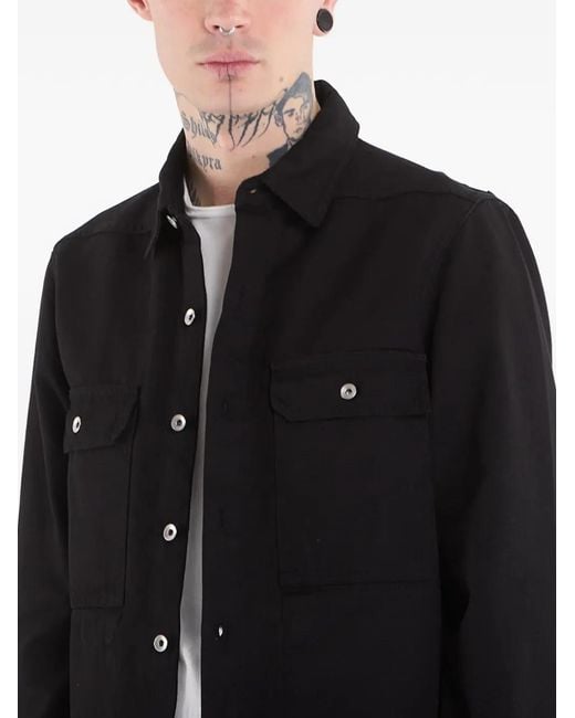Rick Owens Black Outershirt Buttoned-Up Cotton Jacket for men