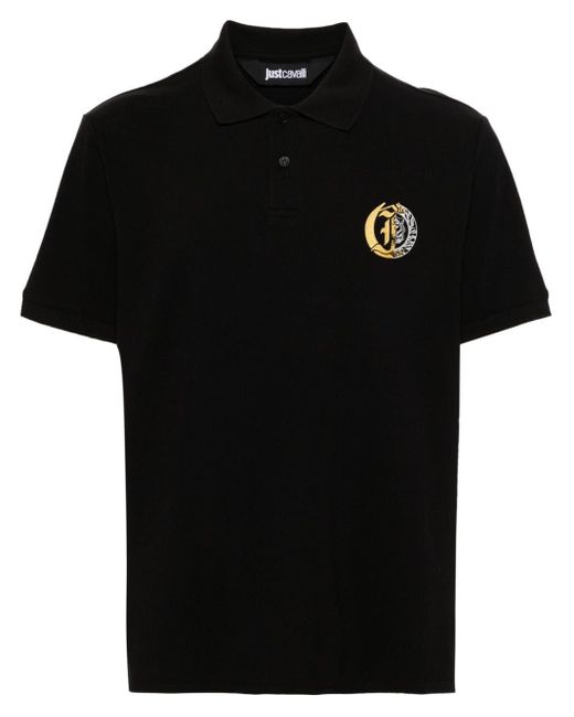 Just Cavalli Black Logo-print Piqué Polo Shirt for men