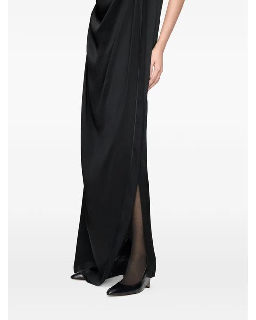 Maison Margiela Black Satin Draped Cowl-Neck Maxi Dress
