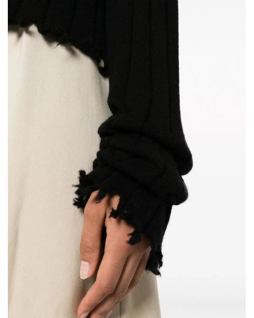 Uma Wang Black Distressed Ribbed-Knit Sweater
