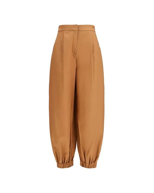 Fendi Brown Pleated Elasticated-Cuff Trousers