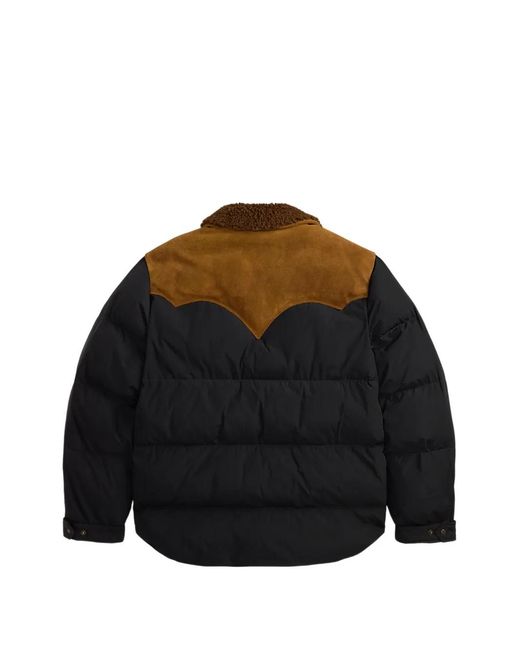 RRL Black Shearling-Collar Padded Jacket for men