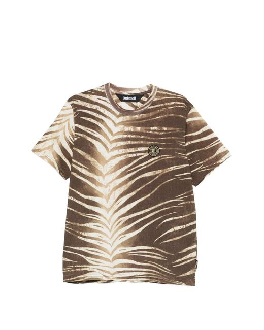 Just Cavalli Gray Animal-Print Logo-Patch T-Shirt for men