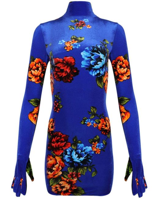 Robe courte en velours à fleurs Vetements en coloris Blue