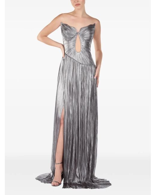 ANDREEA VENECIUC White Touch Cut-Out Plissé-Effect Gown
