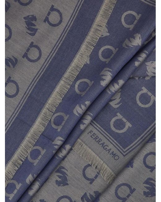 Ferragamo Blue Monogrammed Scarf for men
