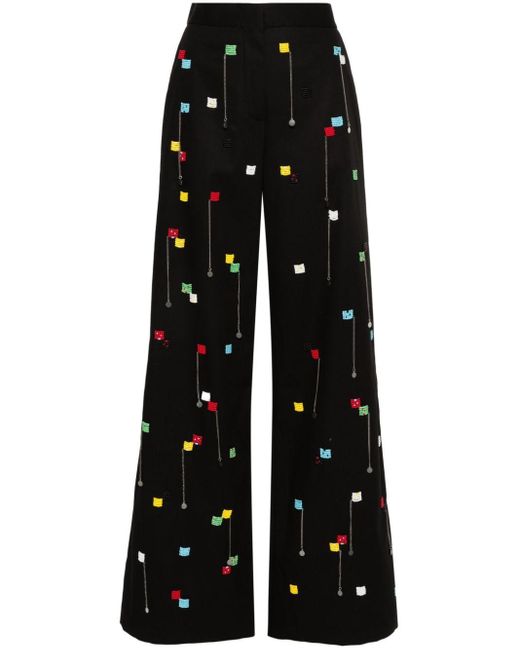 MSGM Black Bead-embellished Wide-leg Trousers