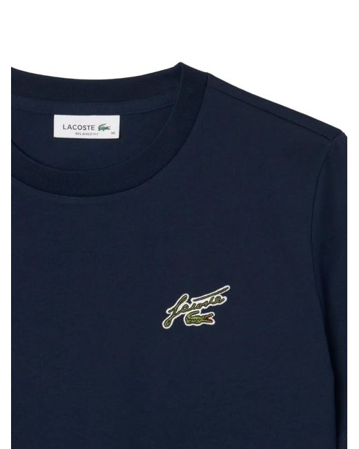 Lacoste Blue Logo-Patch Cropped T-Shirt