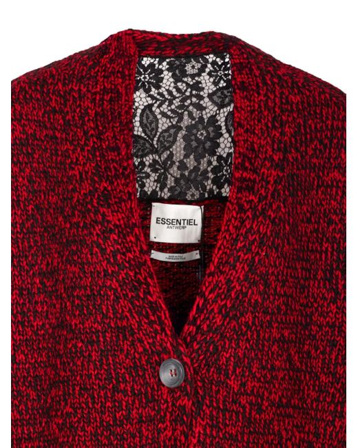 Essentiel Antwerp Red Lace-Insert Button Cardigan