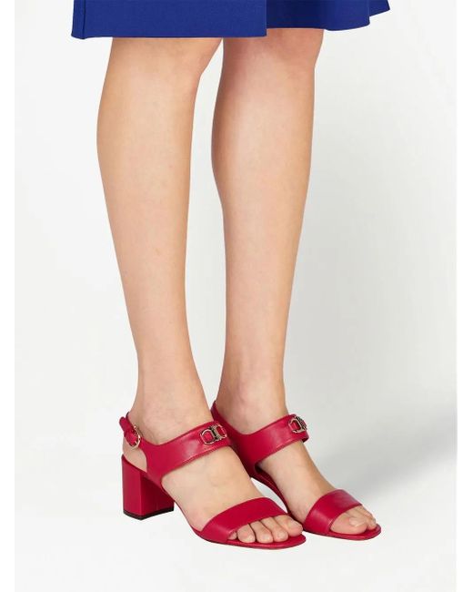Ferragamo Red Gancini-Plaque Block-Heel Sandals