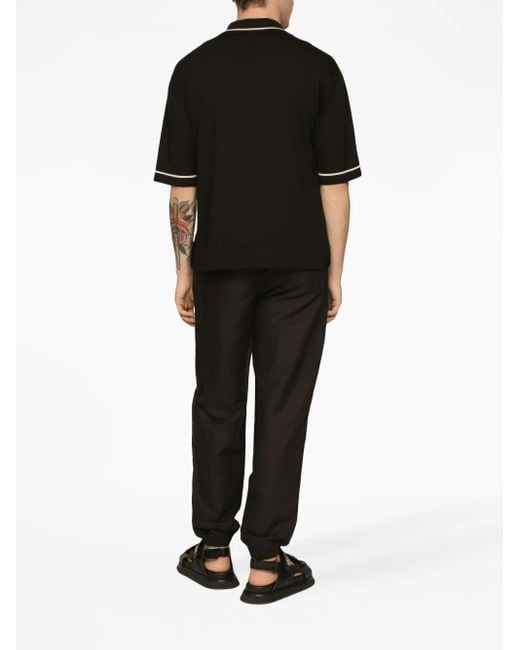 Dolce & Gabbana Black Logo-Patch Drawstring-Waist Trousers for men
