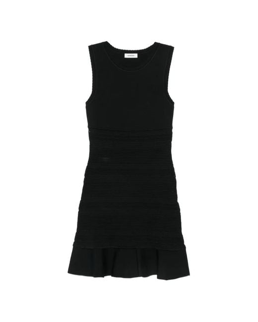 Sandro Black Ruffled Knitted Mini Dress