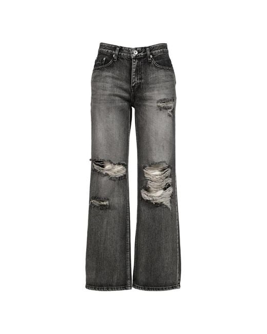BOHEMSEO Gray Distressed Wide-Leg Jeans