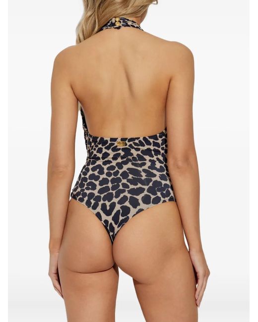 Balmain Black Badeanzug Mit Leoparden-Print