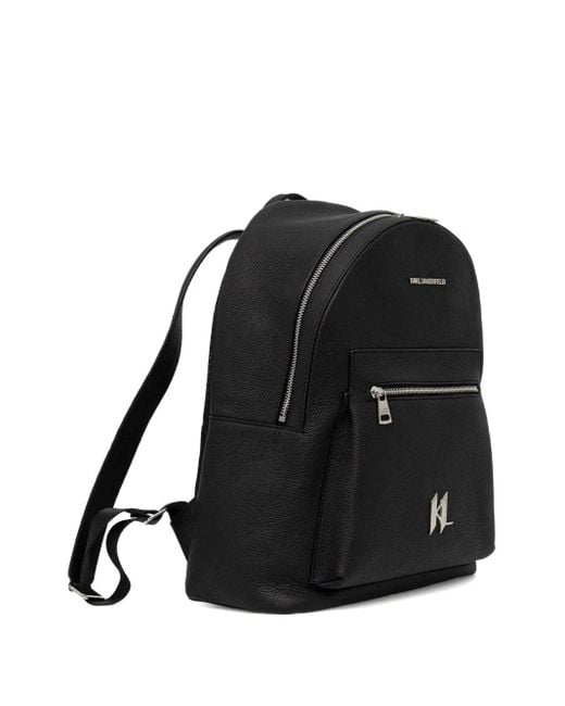 Karl Lagerfeld Black Zip Logo Backpack for men