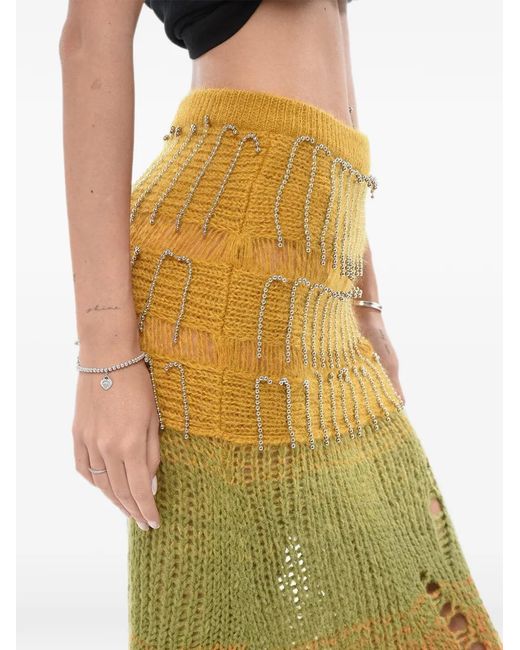 Off-White c/o Virgil Abloh Green Bead-Embellished Distressed-Knit Maxi Skirt