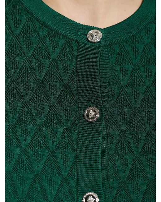 Versace Green Buttoned Crew-Neck Cardigan