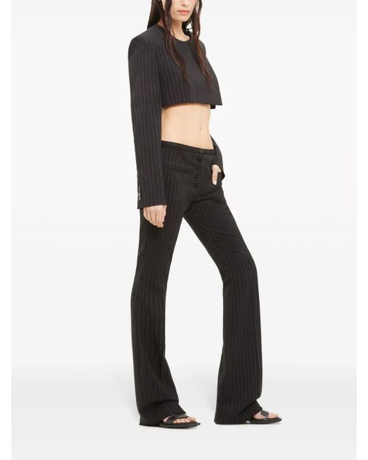 Courreges Black Pinstripe-Pattern Cropped Jacket