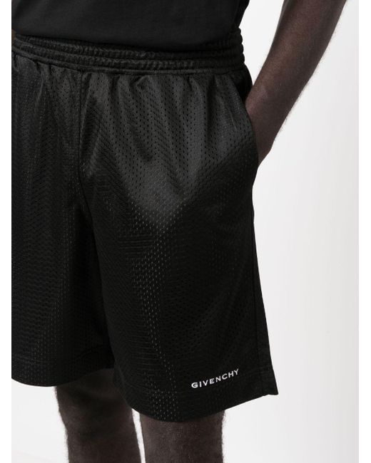Givenchy Black Logo-print Perforated Running Shorts for men