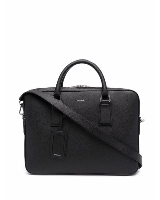Sandro Black Downtown Slim Leather Laptop Bag for men