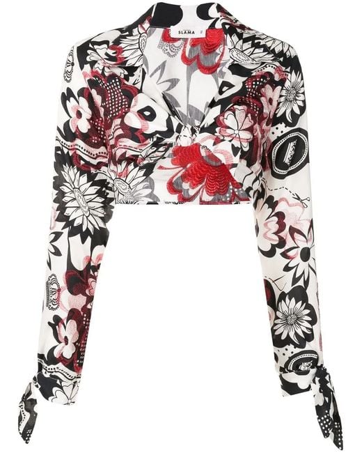 Amir Slama White Floral-Print Cropped Blouse
