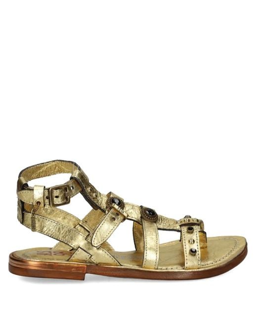 A.s.98 Metallic Grant Studded Buckled Flat Sandals