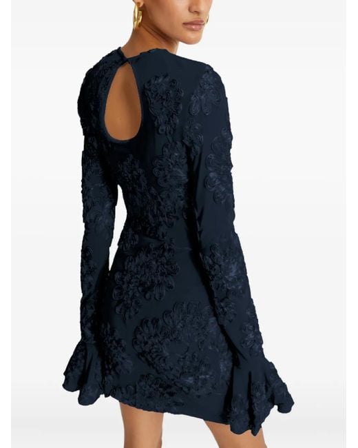 ROTATE BIRGER CHRISTENSEN Blue Fitted Mini Dress With Floral Appliqués And Keyhole Back