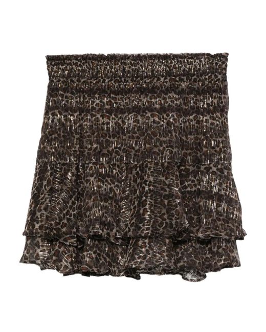 Mc2 Saint Barth Brown Gerüschter Minirock mit Leoparden-Print