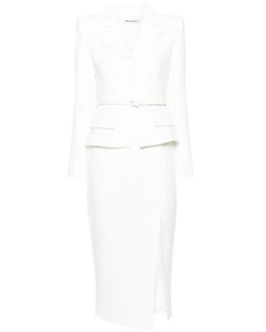 Self-Portrait White Crepe-texture Blazer Dress