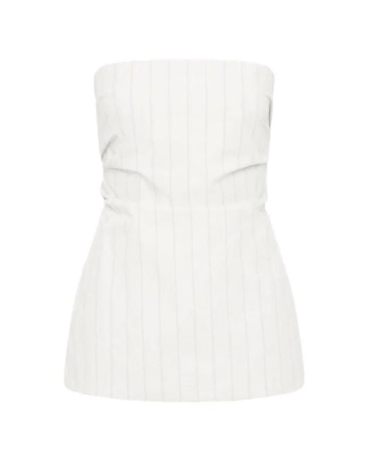 St. Agni White Strapless Tie Back Pinstriped Top