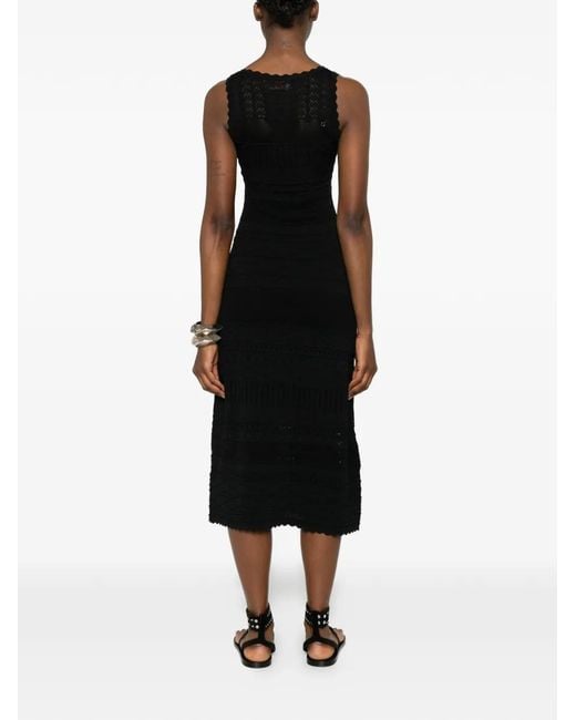 ERMANNO FIRENZE Black Scalloped V-Neck Midi Dress