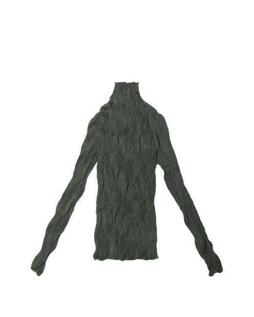 Issey Miyake Green Chiffon Twist 3 Pleated High-Neck Top
